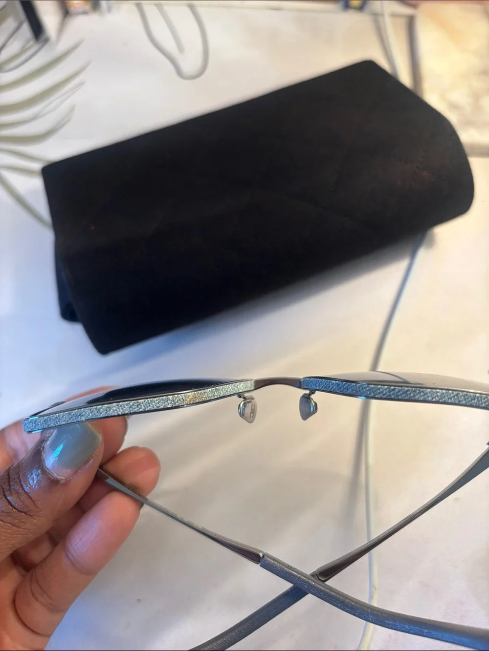 AUTHENTIC CHANEL Metal Oversized Square Sunglasses with Gray-Blue Lenses